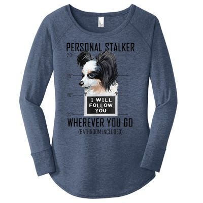 Personal Stalker Dog Papillon I Will Follow You Mugshot Women's Perfect Tri Tunic Long Sleeve Shirt