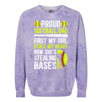 Proud Softball Dad Of A Softball Player Dad Softball Father Gift Colorblast Crewneck Sweatshirt