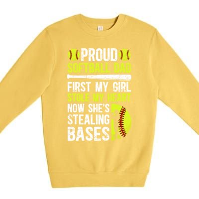 Proud Softball Dad Of A Softball Player Dad Softball Father Gift Premium Crewneck Sweatshirt