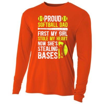 Proud Softball Dad Of A Softball Player Dad Softball Father Gift Cooling Performance Long Sleeve Crew