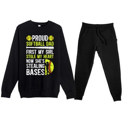 Proud Softball Dad Of A Softball Player Dad Softball Father Gift Premium Crewneck Sweatsuit Set