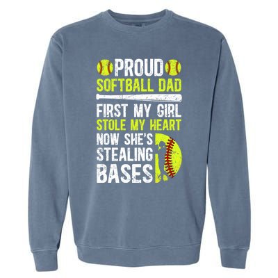 Proud Softball Dad Of A Softball Player Dad Softball Father Gift Garment-Dyed Sweatshirt