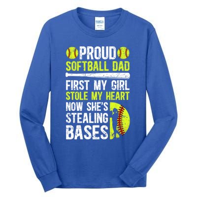 Proud Softball Dad Of A Softball Player Dad Softball Father Gift Tall Long Sleeve T-Shirt