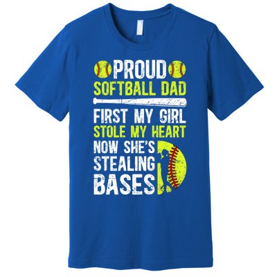 Proud Softball Dad Of A Softball Player Dad Softball Father Gift Premium T-Shirt