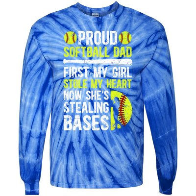 Proud Softball Dad Of A Softball Player Dad Softball Father Gift Tie-Dye Long Sleeve Shirt