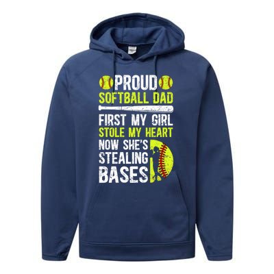 Proud Softball Dad Of A Softball Player Dad Softball Father Gift Performance Fleece Hoodie