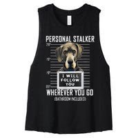 Personal Stalker Dog Great Dane I Will Follow You Mugshot Women's Racerback Cropped Tank