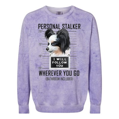 Personal Stalker Dog Papillon I Will Follow You Mugshot Colorblast Crewneck Sweatshirt