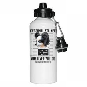 Personal Stalker Dog Papillon I Will Follow You Mugshot Aluminum Water Bottle