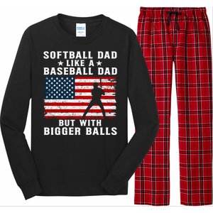 Patriotic Softball Dad Like A Baseball Dad Gift Long Sleeve Pajama Set