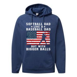 Patriotic Softball Dad Like A Baseball Dad Gift Performance Fleece Hoodie