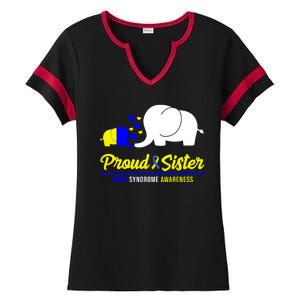 Proud Sister Down Syndrome Awareness Elephant Ladies Halftime Notch Neck Tee