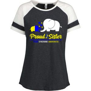 Proud Sister Down Syndrome Awareness Elephant Enza Ladies Jersey Colorblock Tee