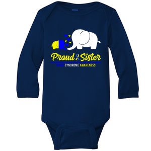 Proud Sister Down Syndrome Awareness Elephant Baby Long Sleeve Bodysuit