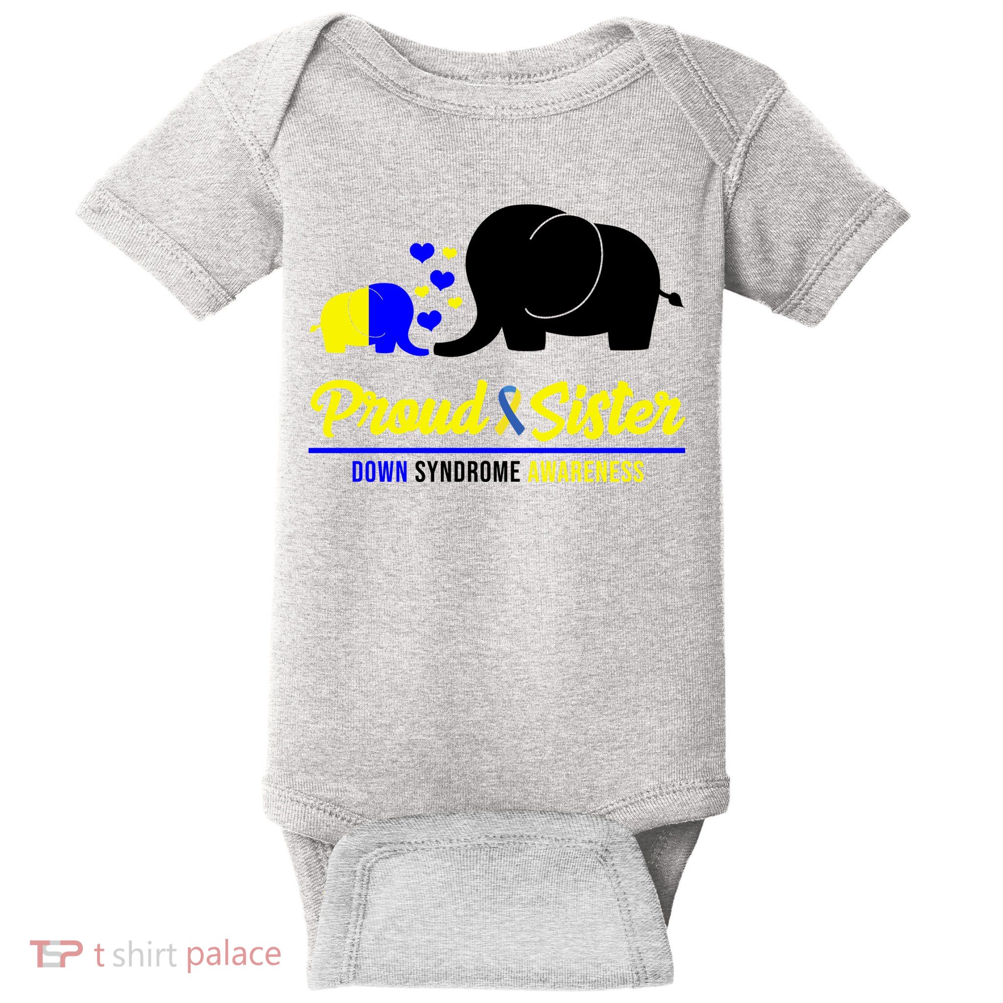 Proud Sister Down Syndrome Awareness Elephant Baby Bodysuit