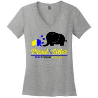 Proud Sister Down Syndrome Awareness Elephant Women's V-Neck T-Shirt