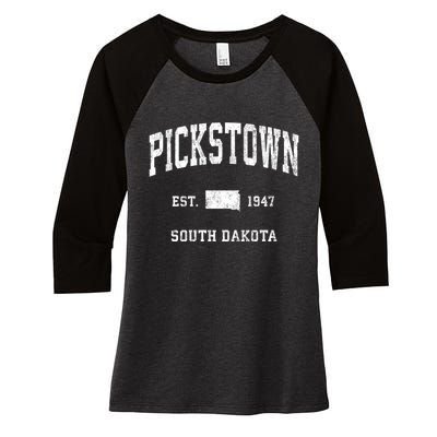 Pickstown South Dakota Sd Vintage Athletic Sports Women's Tri-Blend 3/4-Sleeve Raglan Shirt