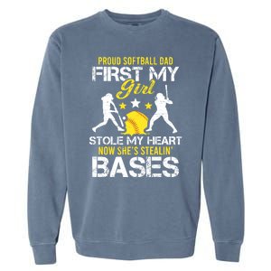 Proud Softball Dad Father Day Coach Sport Cute Gift Garment-Dyed Sweatshirt