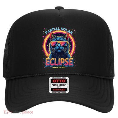 Partial Solar Eclipse 2025 March 29 2025 Solar Eclipse Cat High Crown Mesh Back Trucker Hat