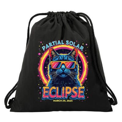 Partial Solar Eclipse 2025 March 29 2025 Solar Eclipse Cat Drawstring Bag