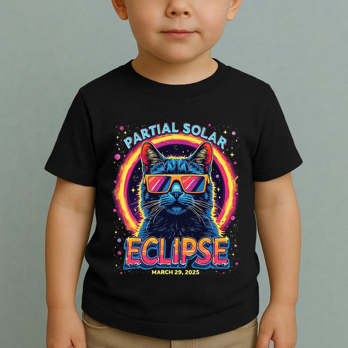 Partial Solar Eclipse 2025 March 29 2025 Solar Eclipse Cat Toddler T-Shirt
