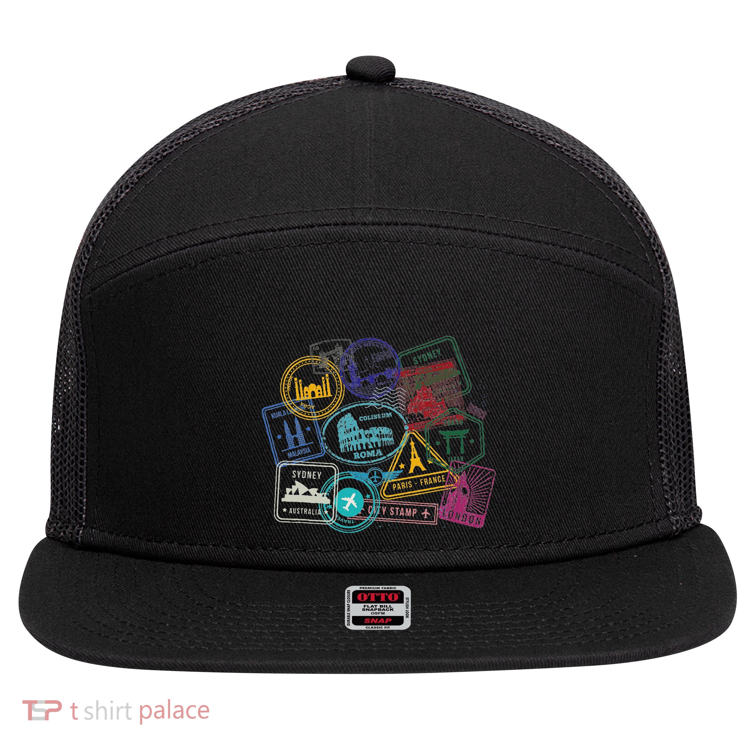 Passport Stamps Edition Travel 7 Panel Mesh Trucker Snapback Hat