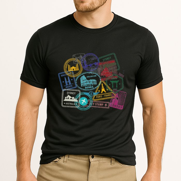 Passport Stamps Edition Travel Cooling Performance Crew T-Shirt