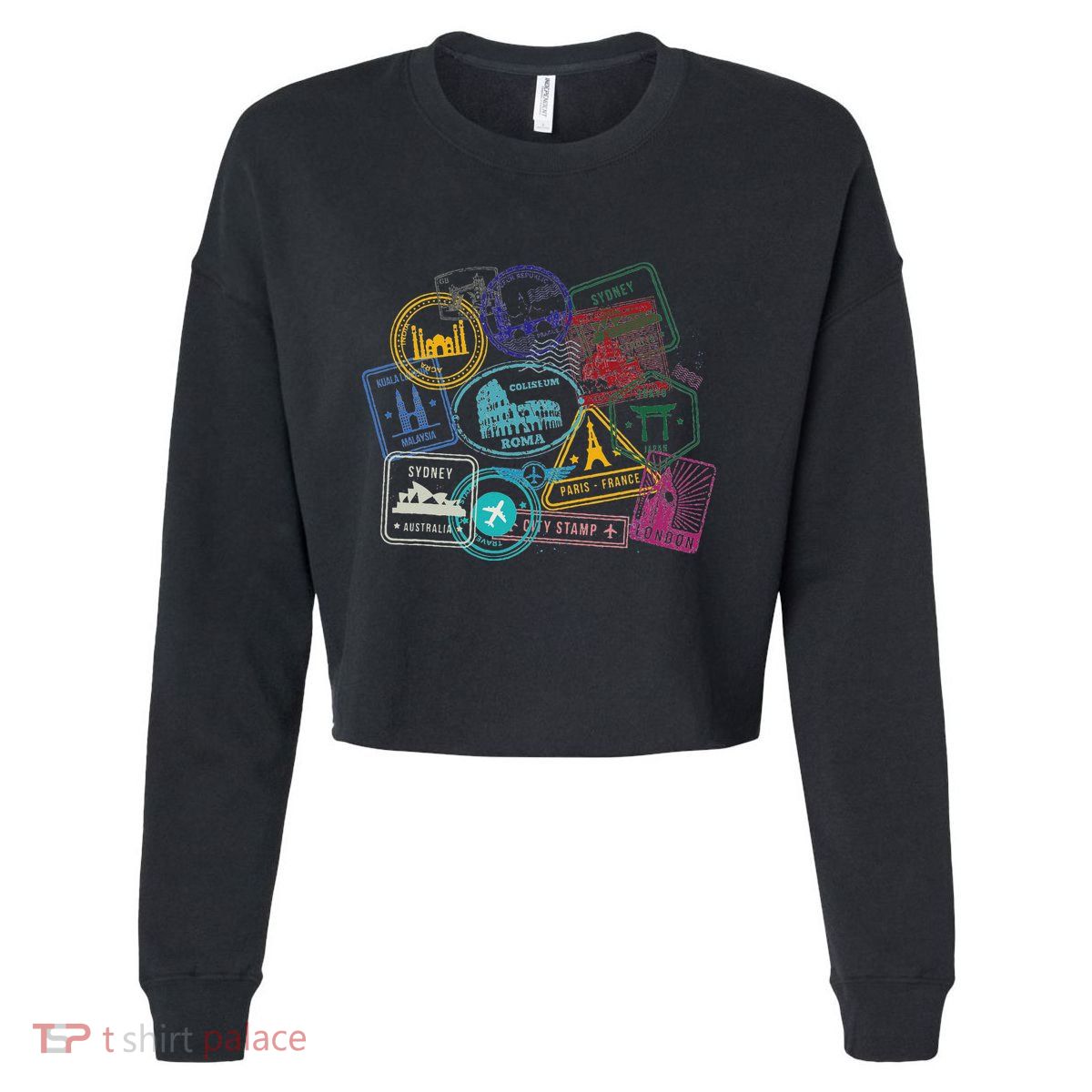 Passport Stamps Edition Travel Cropped Pullover Crew