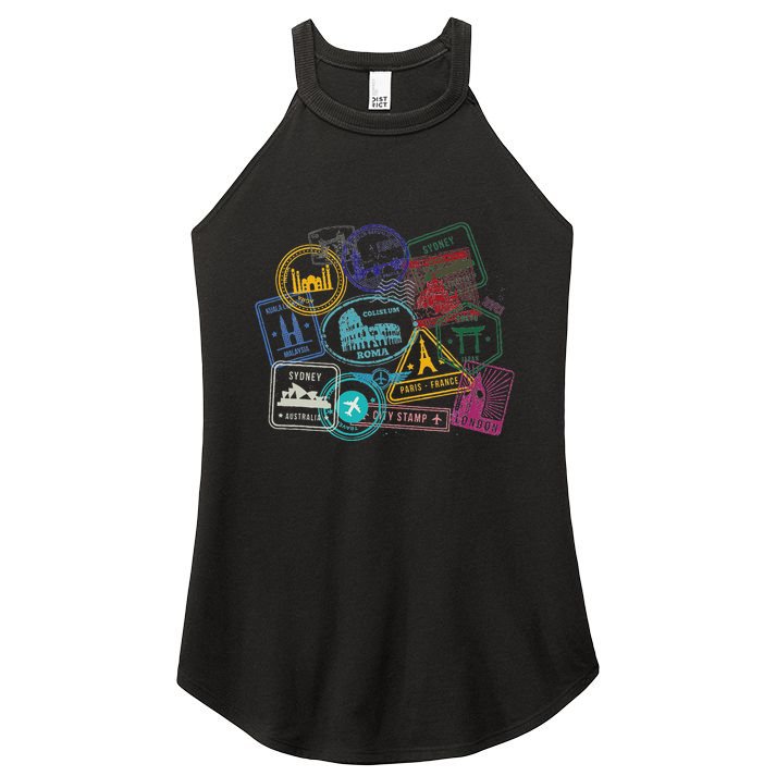 Passport Stamps Edition Travel Women's Perfect Tri Rocker Tank