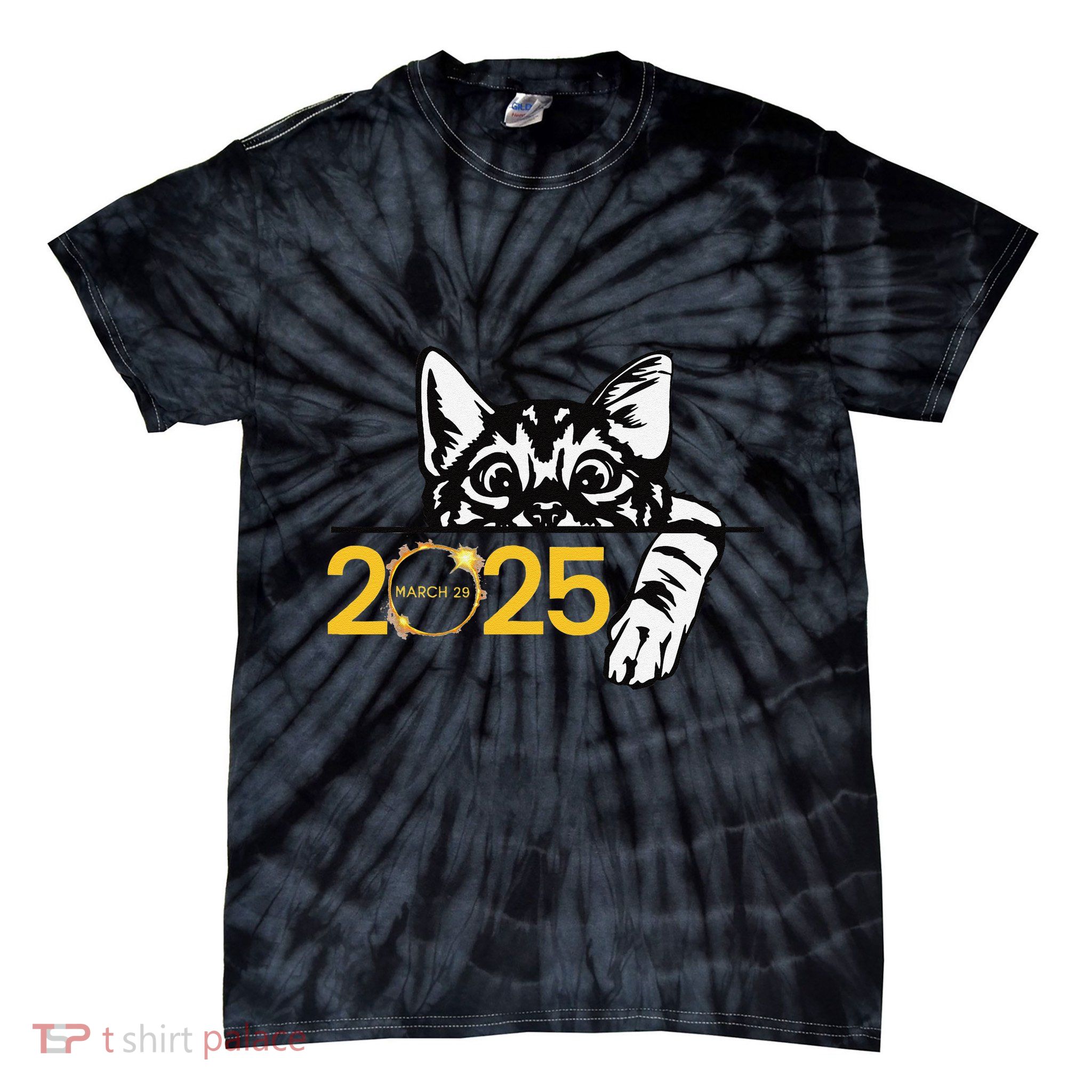 Partial Solar Eclipse March 29 2025 Solar Eclipse 2025 Cat Tie-Dye T-Shirt