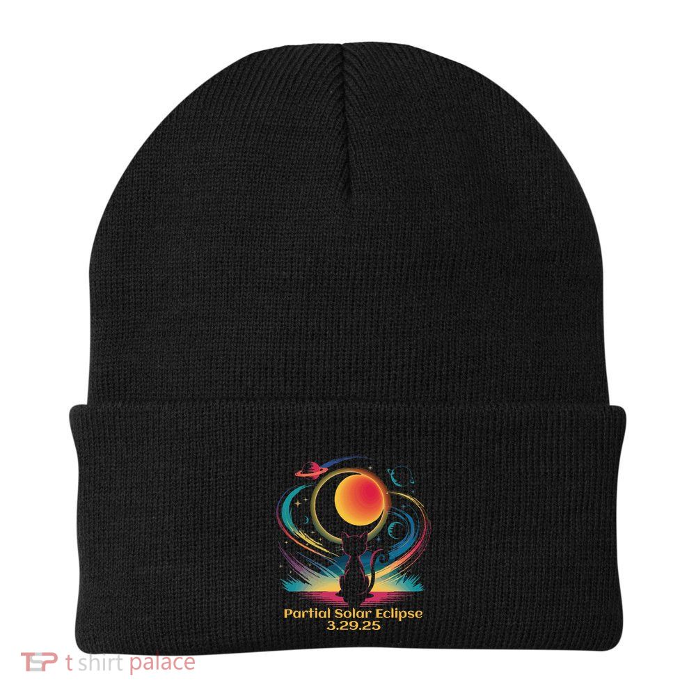 Partial Solar Eclipse 2025 Cat Lover Astronomy 3.29.25 Knit Cap Winter Beanie