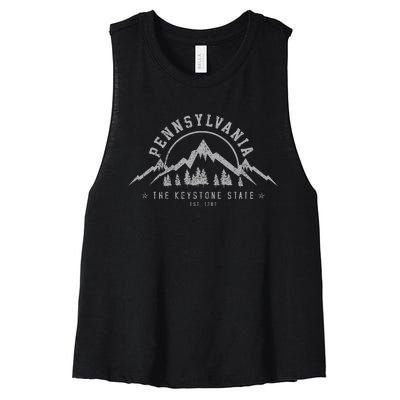 Pennsylvania State Est. 1787 Vintage Mountains Gift Women's Racerback Cropped Tank