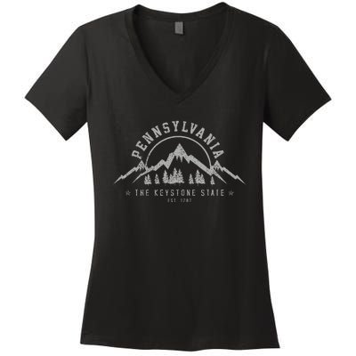 Pennsylvania State Est. 1787 Vintage Mountains Gift Women's V-Neck T-Shirt