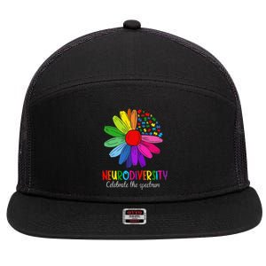 Puzzle Sunflower Embrace Neurodiversity Spectrum Autism Gift 7 Panel Mesh Trucker Snapback Hat