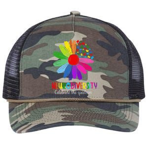 Puzzle Sunflower Embrace Neurodiversity Spectrum Autism Gift Retro Rope Trucker Hat Cap