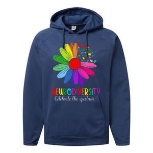 Puzzle Sunflower Embrace Neurodiversity Spectrum Autism Gift Performance Fleece Hoodie