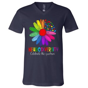 Puzzle Sunflower Embrace Neurodiversity Spectrum Autism Gift V-Neck T-Shirt