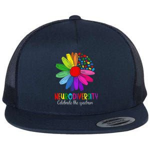 Puzzle Sunflower Embrace Neurodiversity Spectrum Autism Gift Flat Bill Trucker Hat