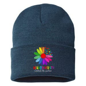 Puzzle Sunflower Embrace Neurodiversity Spectrum Autism Gift Sustainable Knit Beanie