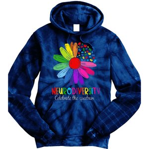 Puzzle Sunflower Embrace Neurodiversity Spectrum Autism Gift Tie Dye Hoodie