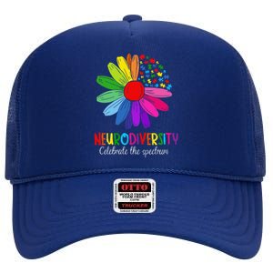 Puzzle Sunflower Embrace Neurodiversity Spectrum Autism Gift High Crown Mesh Back Trucker Hat