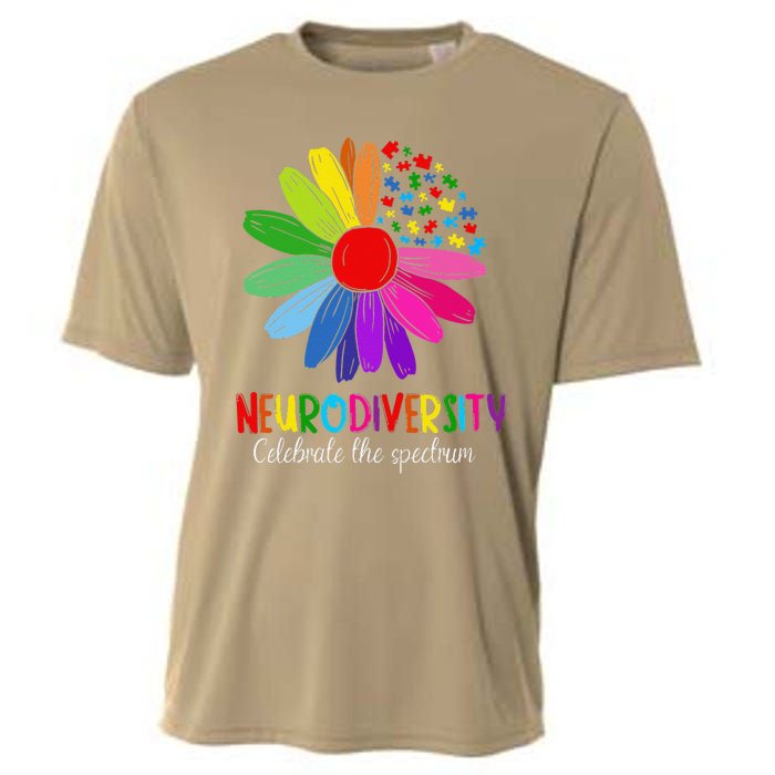 Puzzle Sunflower Embrace Neurodiversity Spectrum Autism Gift Cooling Performance Crew T-Shirt