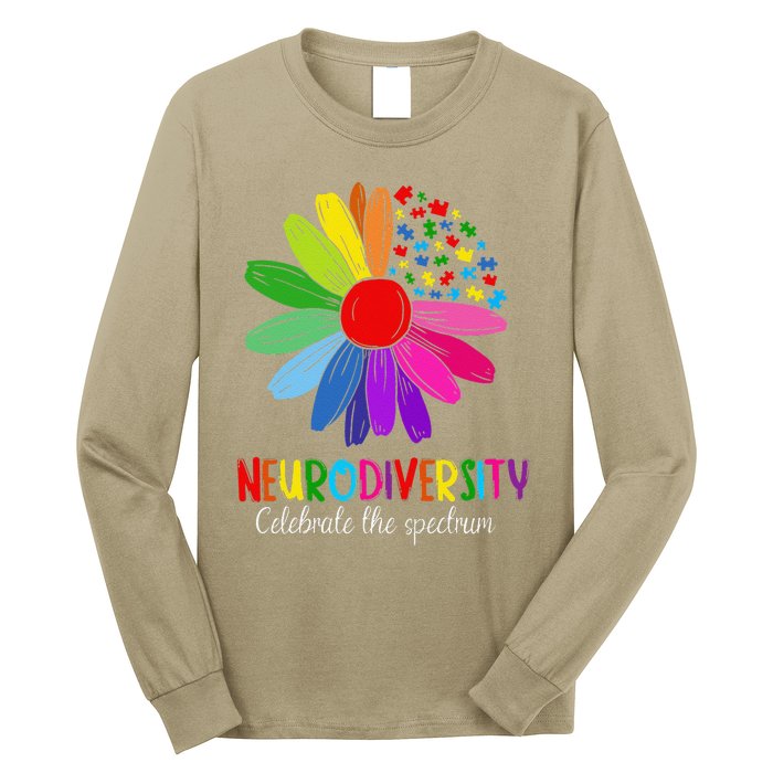 Puzzle Sunflower Embrace Neurodiversity Spectrum Autism Gift Long Sleeve Shirt