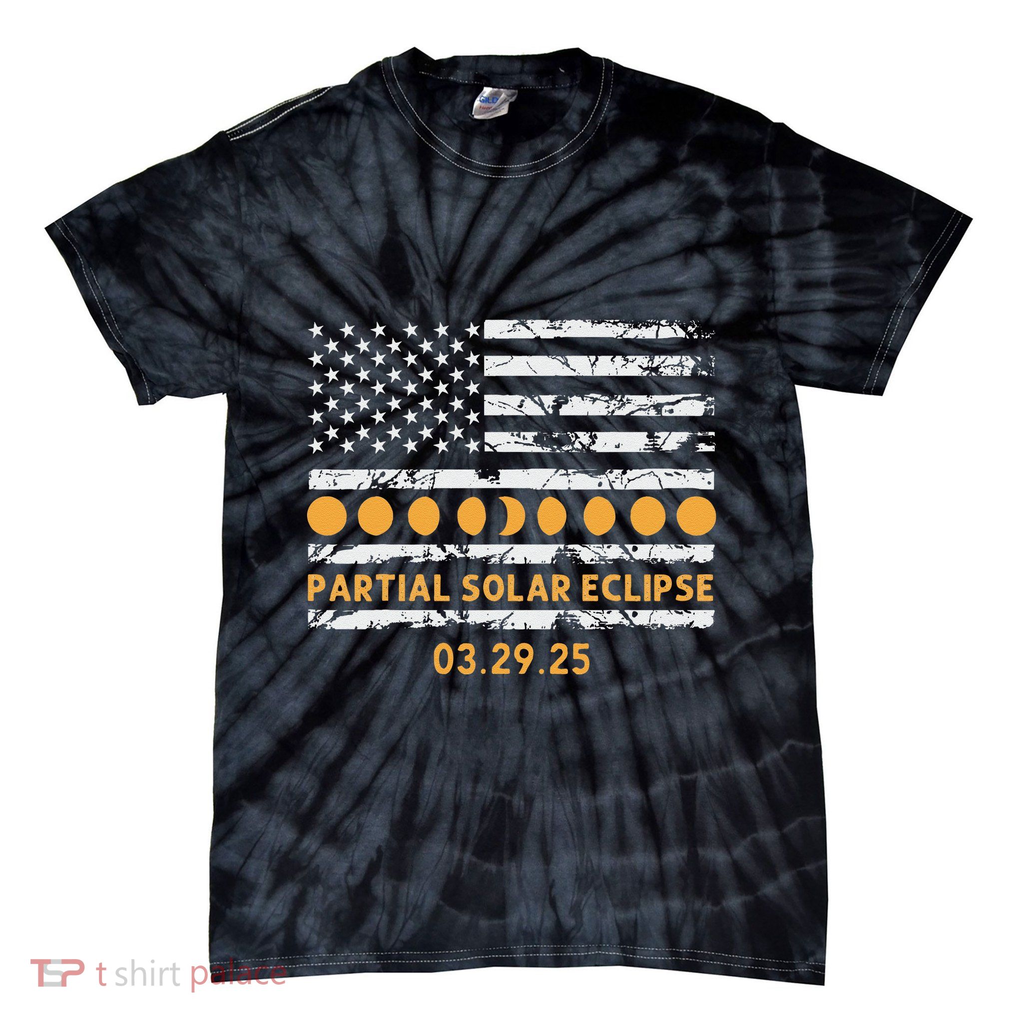 Partial Solar Eclipse 3.29.25 Solar Eclipse 2025 Usa Flag Tie-Dye T-Shirt