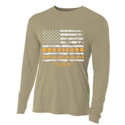 Partial Solar Eclipse 3.29.25 Solar Eclipse 2025 Usa Flag Cooling Performance Long Sleeve Crew