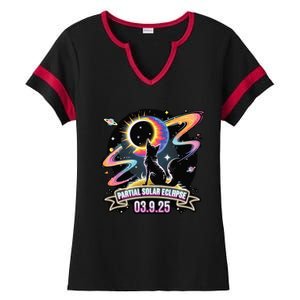 Partial Solar Eclipse 2025 Cat Lover Astronomy 3.29.25 Ladies Halftime Notch Neck Tee