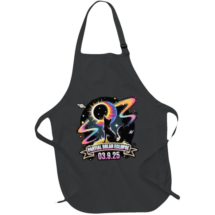 Partial Solar Eclipse 2025 Cat Lover Astronomy 3.29.25 Full-Length Apron With Pockets