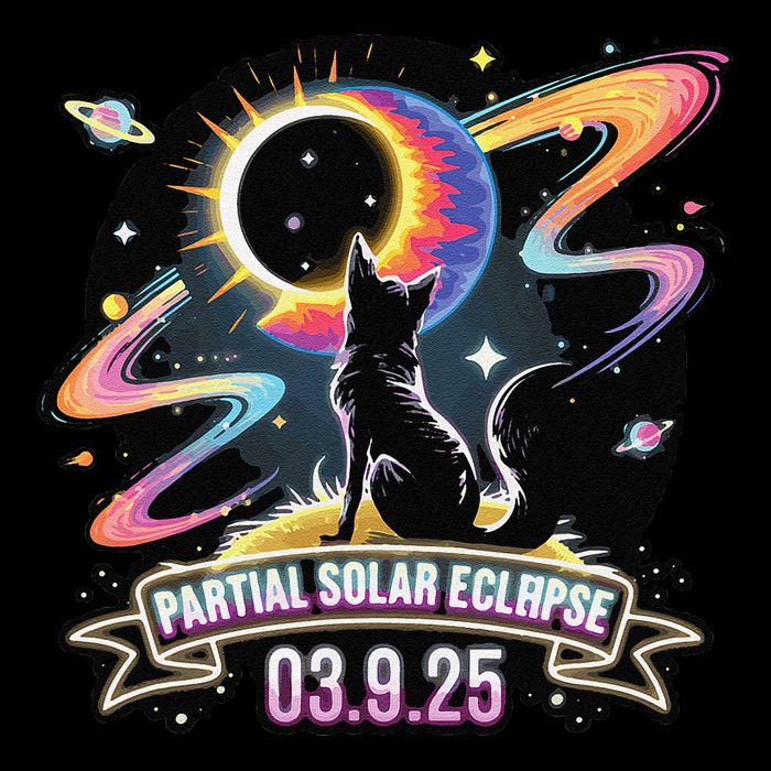 Partial Solar Eclipse 2025 Cat Lover Astronomy 3.29.25 Full-Length Apron With Pockets