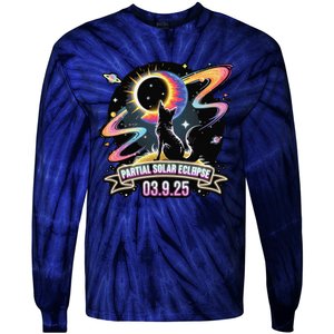 Partial Solar Eclipse 2025 Cat Lover Astronomy 3.29.25 Tie-Dye Long Sleeve Shirt