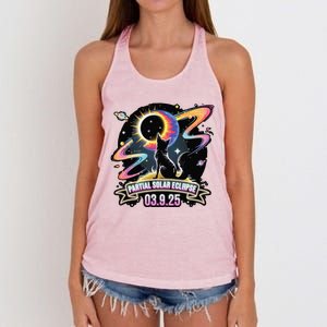 Partial Solar Eclipse 2025 Cat Lover Astronomy 3.29.25 Women's Knotted Racerback Tank